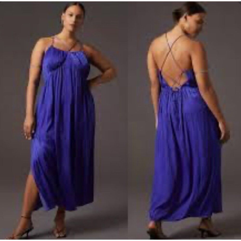 Anthropologie Royal Blue Backless Strappy Maxi Dress